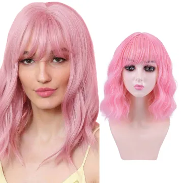AliLeader Heat Resistant Fiber Short Wavy Wig with Bangs Synthetic Wigs for Women Natural Hair Bob Wig Daily