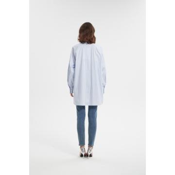 Poplin blouse white blue stripe shirt