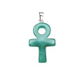 Green Aventurine Handmade Craved Ankh Pendant (20x30mm) Necklace 45cm Black Cord