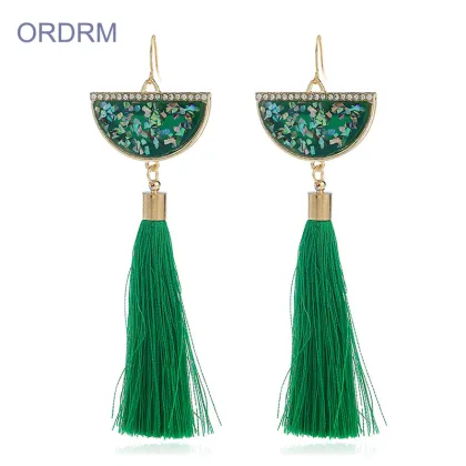 Wholesale boho long green tassel earrings
