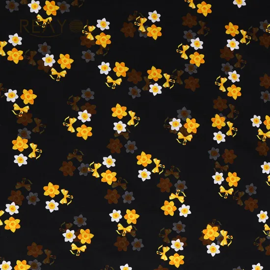 Hot Selling Black Floral Digital Print 95% Cotton 5% Spandex French Terry Fabric for Women's Dress