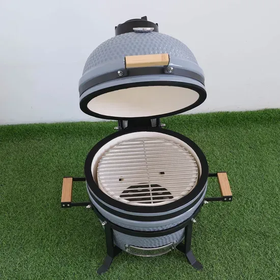 Black Glazed Ceramic Kamado Grill 15-Inch Diameter