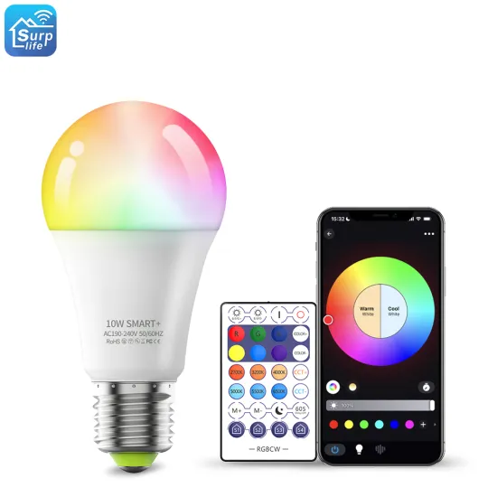 Wholesale Smart Home Lighting: 10W E27 RGB CCT A19 Bulbs with WiFi & Voice Control for Bedroom