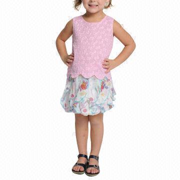 Girl's T-shirt, Chiffon Layers Skirt, Cotton Embroidery Fabric