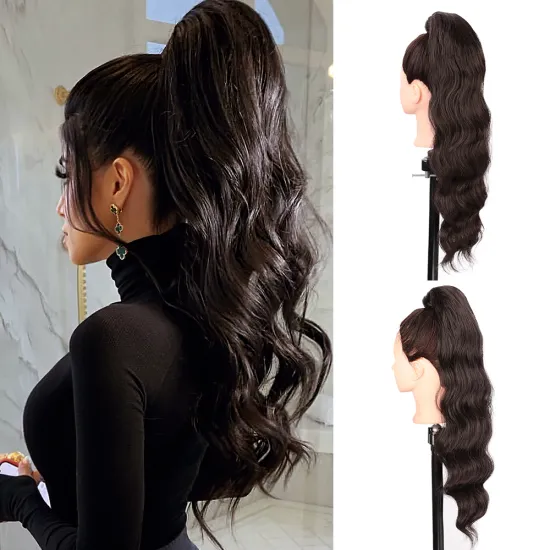 Aisi Afriacan Pre Stretched Body Wave High Temperature Long Ponytail Synthetic Hair Extension Clip In Fiber Wigs