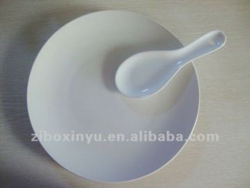 25CM White porcelain soup plate with spoon for promotion