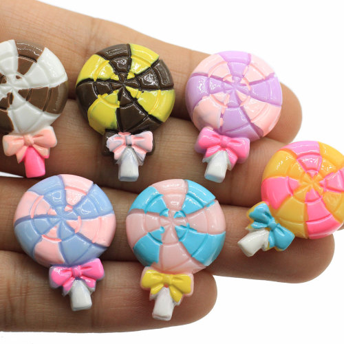 Großhandel Sweet Lollipop Mit Bowknot Harz Perlen Flatback Bunt Candy Food Diy Dekoration Charms Handmade Jewelry