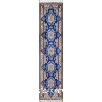 2.5'x10' Blue Silk Qum Persian Runner Rug