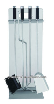 5-pcs fireplace tools set,tempered glass panel,Silver tools