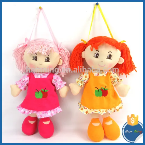 Real life hair styling little baby plush toy girl with red apple dress up