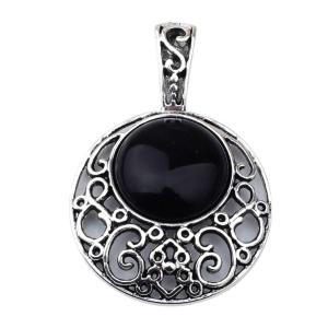 Black Agate 20MM Cabochon Alloy Gemstone Pendant