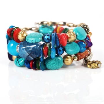 Boho Style Synthetic Agate Stone Beaded Bracelet for Women