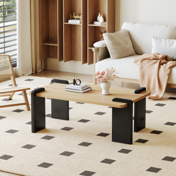 Square Coffee Table Modern Luxury Black and Wood Panel Side Table Factory