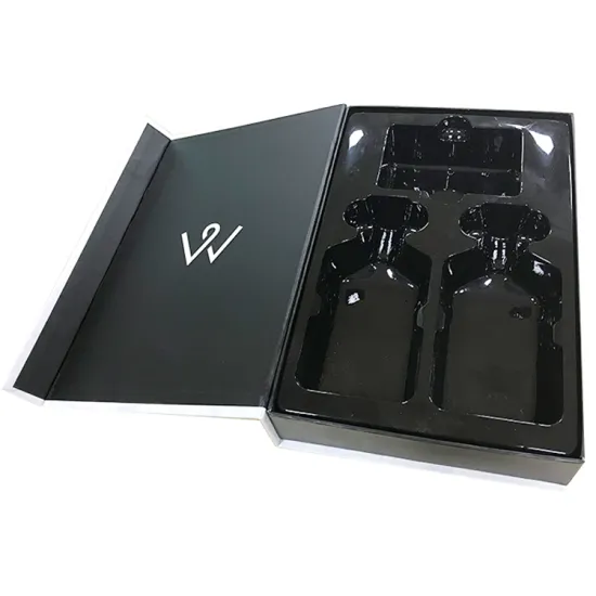 Black skin care paper gift box with tray