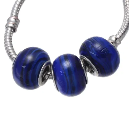 fashion girls silver chain deep blue bead jewelry bracelet