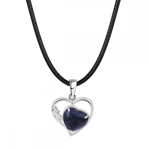 Sodalite Love Heart Birthstone Pendant Gemstone Necklaces for Women