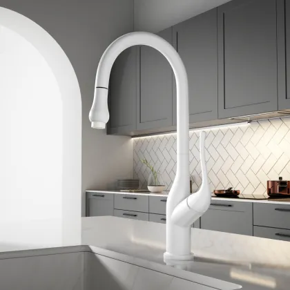 White Cold Hot Water Kitchen Faucet with Sprayer