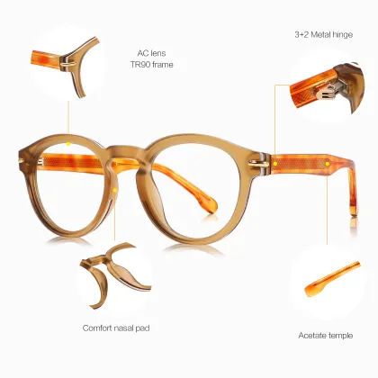 Round Optical Frame Glasses with CP Temple in TR90 Material