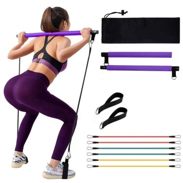 Kit di attrezzatura per yoga e fitness portatile: bastoncino per esercizi a 2 sezioni, barra di pilates con bande di resistenza
