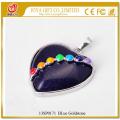 7 & Seven Chakras Gemstone Blue Goldstone Heart Pendant