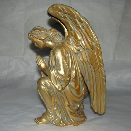 Life size gold metal bronze kneeling angel statue