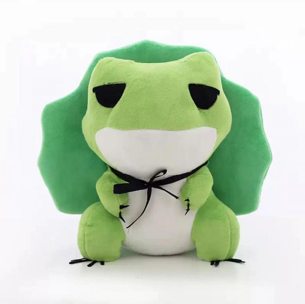 Travel frog toys around plush toys with hats
