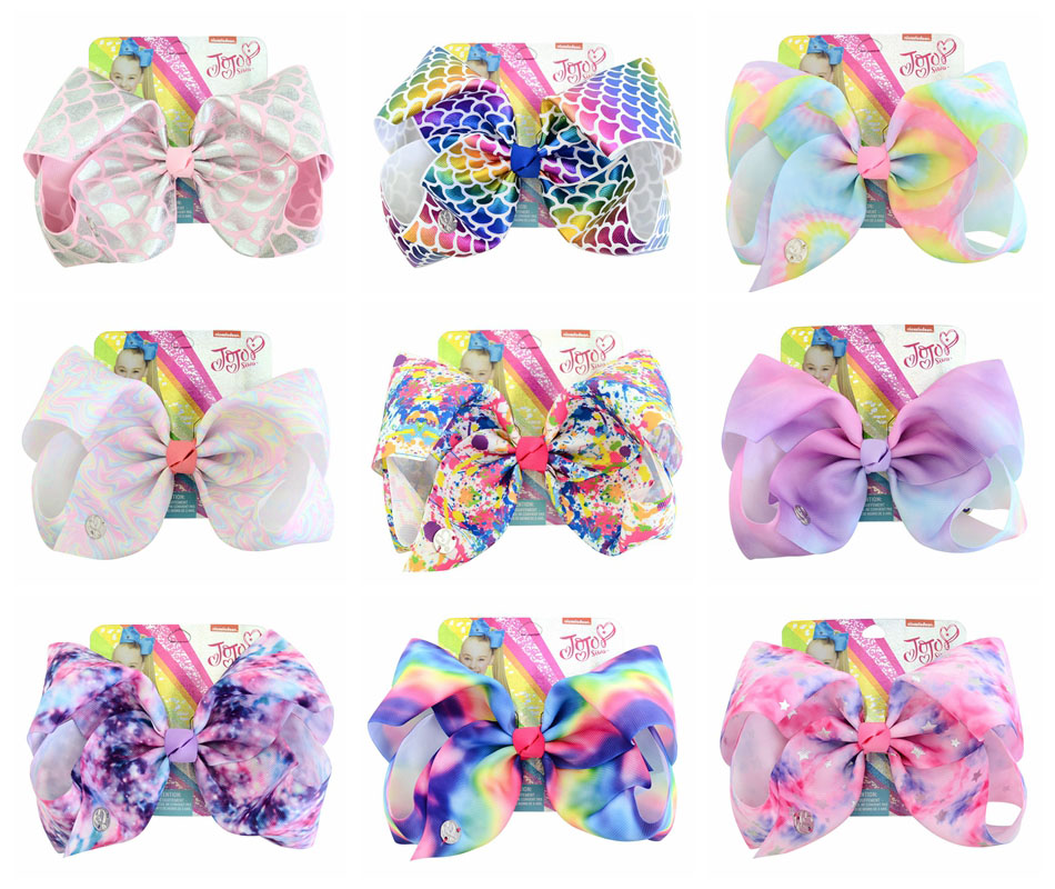 1piece 8" JoJo Clip Large Rainbow Unicorn Bow-knot Print Grosgrain Ribbon Hair Bows With Clip Kids Handmade Hair Accessory