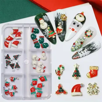 Cartoon Resin Christmas Nail Charms - Tree and Snowflake Design with Steel Ball
