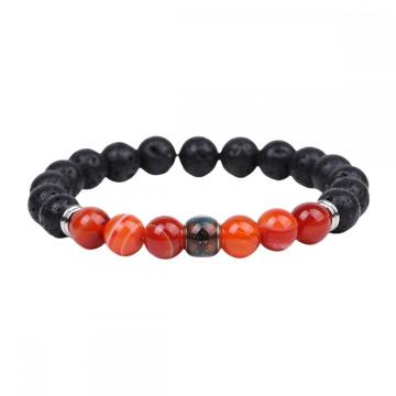 Natural Stone 8MM Black Lava Stone With Gemstone Round Beads and Mood Beads Stretch Bracelet 7.5" Long