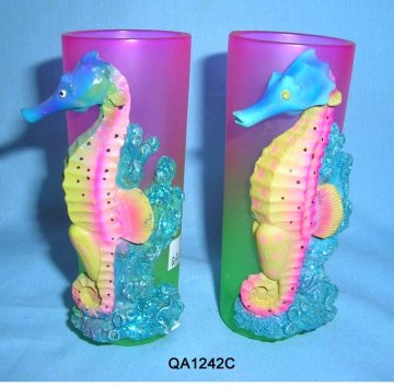 Asst sea horse poly attachment shooter painting glass decoration