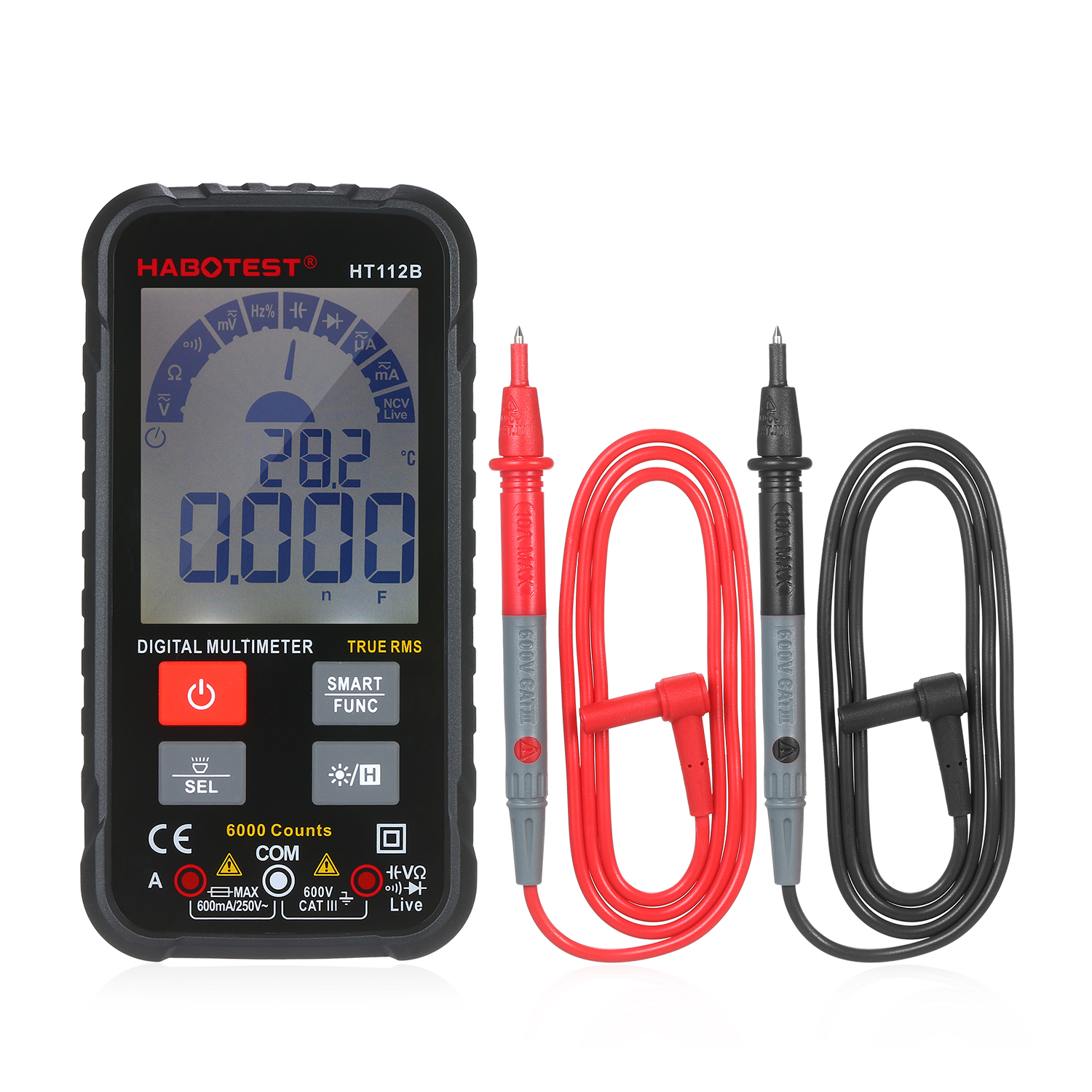 HT112 600V Digital Multimeter Tester Intelligent 6000 Counts TRMS Multimeter Digital LCD Display AC/DC Advance Multimetro Tester