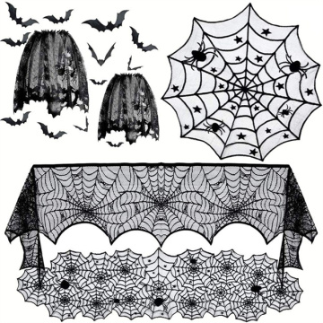 Halloween Decor: Spider Web Tablecloth, Runners, Mantel Scarf & Cobweb Lampshade