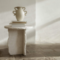 Wabi-Sabi White Travertine Stone Side Table