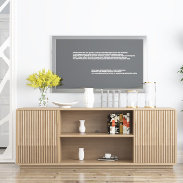 Modern Design TV Cabinet with Gold Finish and Rattan Detail on Solid Wood for Living Room