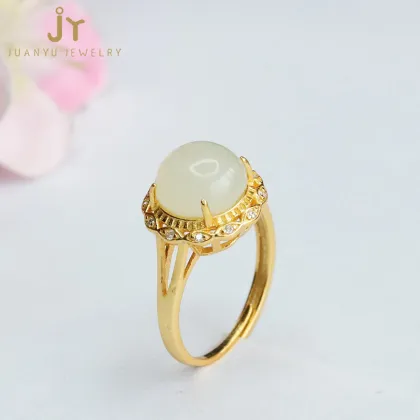 Wholesale 925 Sterling Silver Zircon & Natural Hetian Jade Rings: Eye-Shaped Real Stone Jewelry Collection