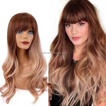 AliLeader Noble Women Long Natural Wave Synthetic Wigs With Bangs Ash Grey Heat Resistant Synthetic Fiber Hair Wig