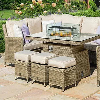 Rattan Dining Set with Fire Pit Rising Table and Armchairs: Enhance Your Outdoor Entertaining Experience