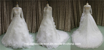 Double-Sleeve V-Neck Embroidery Organza Church Wedding Dress (Mjc1411-22)