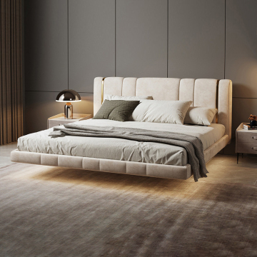 Modern Italian Light Luxury Floating Bed with Induction Light Strip