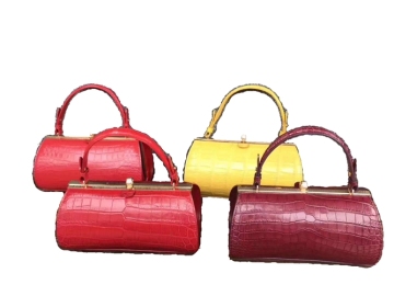 European And American Casual Cylindrical Handbag Horizontal Barrel-Shaped Leather Shoulder Bag Crocodile Leather Diagonal Bag