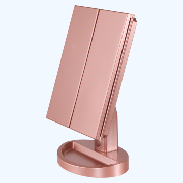 Led Lighted Travel Trifold Makeup Mirror With Lights