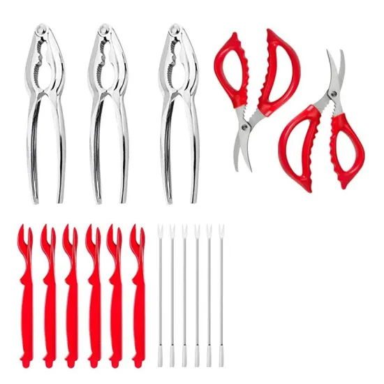 Crab Crackers and Tools,17 Pcs Seafood Tools Set Includes Lobster Shellers, Crab Leg Forks and Seafood Scissors