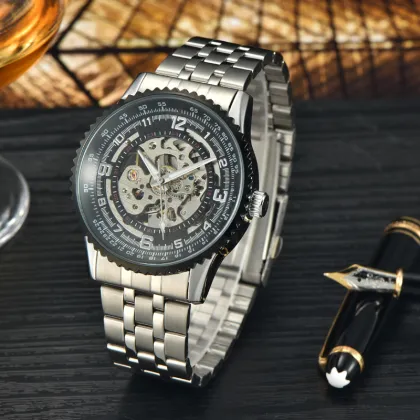 Hot sale clock steel mechanical watches men