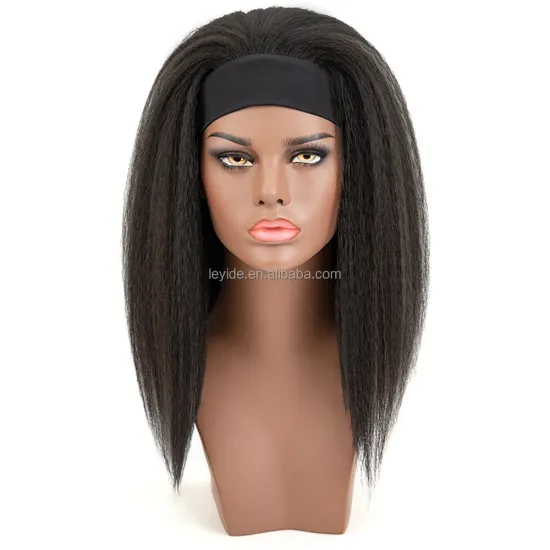 Wholesale Cheap Afro Synthetic Yaki Straight Wig With Headband Attached Long Kinky Curly Headband Wigs for Black Women
