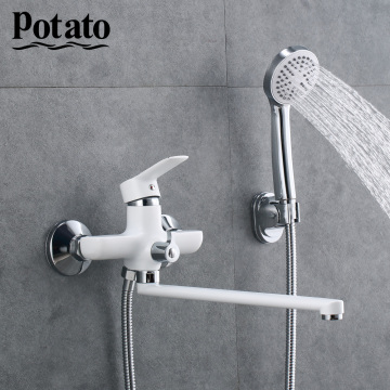 Potato 1 Set 350mm 3 colors Classic Bath Shower Faucet Long Nose Brass Body Surface Spray Bathroom Faucet Bath Mixer Tap p22237-