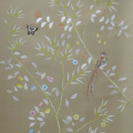 Flower and bird Gray-green wallpaper