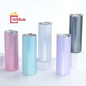 20oz Double Wall Stainless Steel Shimmer Tumbler with Rainbow Glitter Sublimation Design