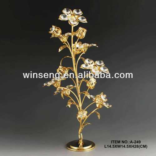 High Quality 24K gold plated Metal Flower with crystals from swarovski