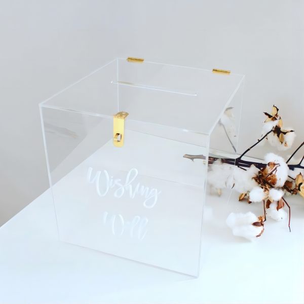 Custom Frosted Clear Acrylic Engagement Wishing Well Box for Wedding Event(1)