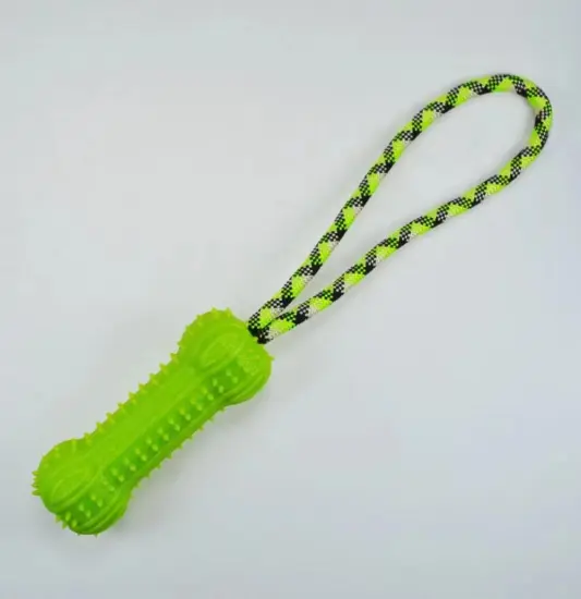 Dog Bone Chew Toy with Rope & Squeaker - TPR Interactive Pet Toy
